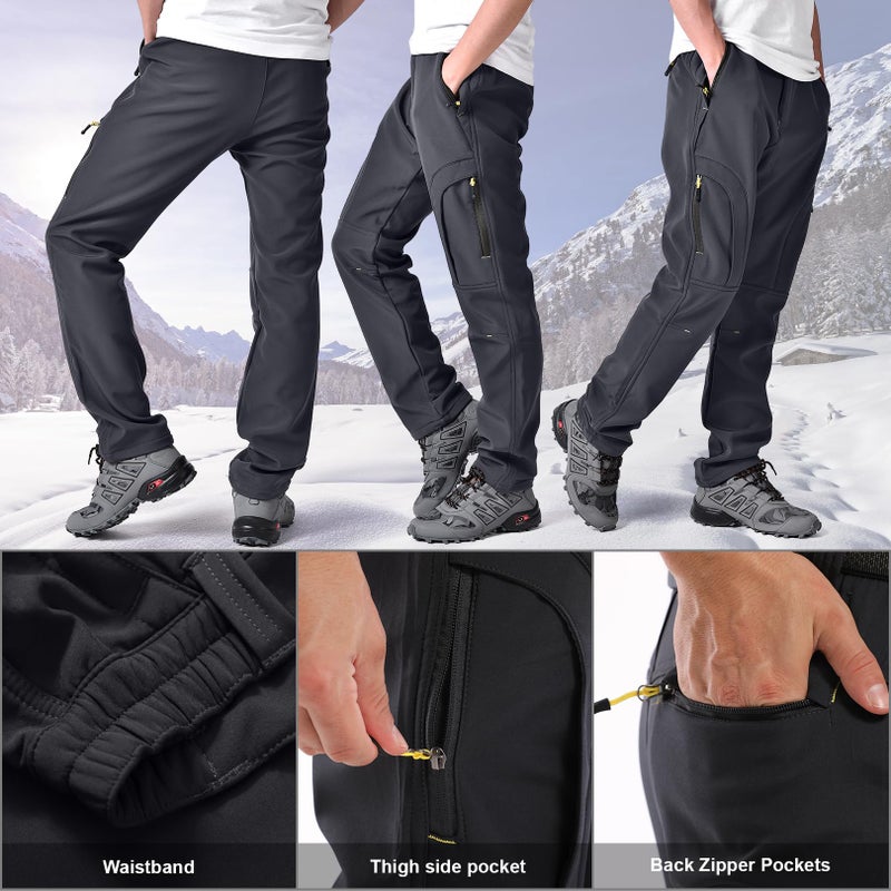 Toomett Men's Snow Pants Skiing Winter Insulated Soft Shell Outdoor Fleece Lined Hiking Tactical Cargo Pants with Zipper Pockets,MH4409,Grey,32 - Image 3